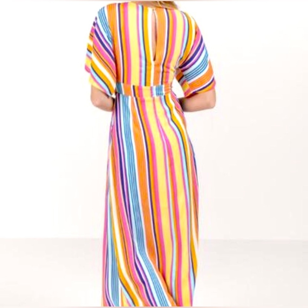 Maxi Dress Francesca's Harper Heritage Striped V-neck Colorful Festival Dress - Picture 5 of 17